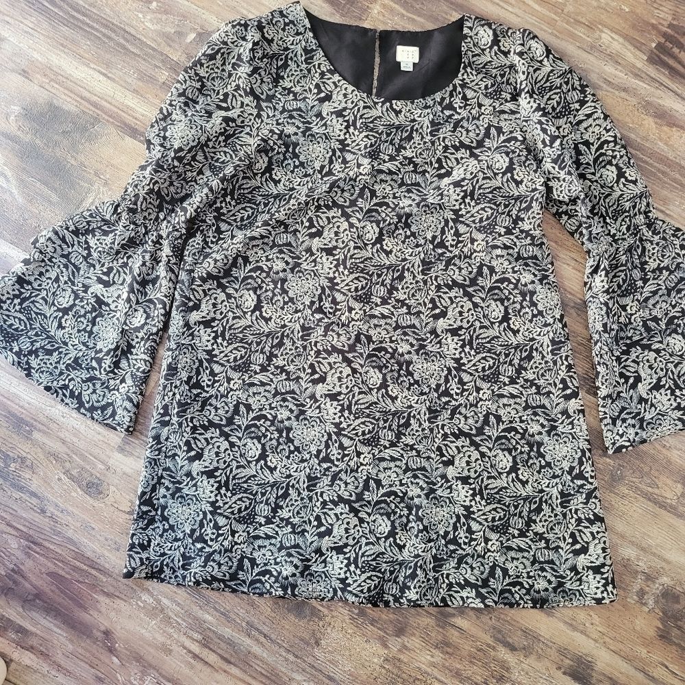 A New Day black Printed Bell Sleeve Dress Size medium